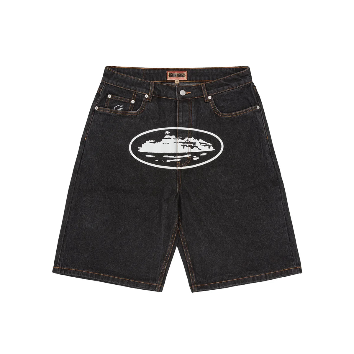 Corteiz Alcatraz Baggy Jean Shorts Washed Black