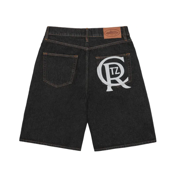 Corteiz Crest Chainstitch Denim Short Washed Black