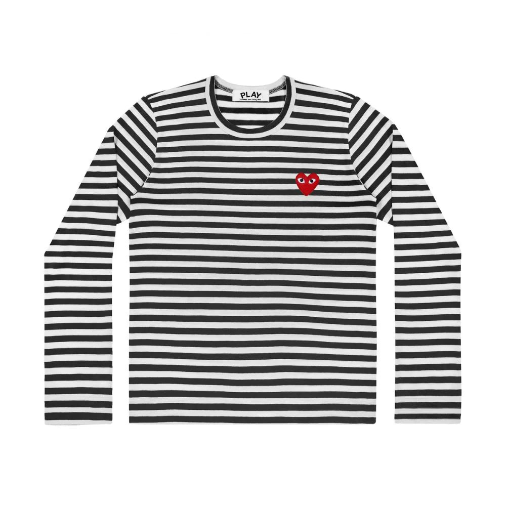 Comme des Garçons Play Striped Longsleeve Red Heart Emblem Black