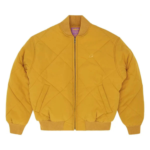 Corteiz Olde English Quilted Bomber Jacket Yellow